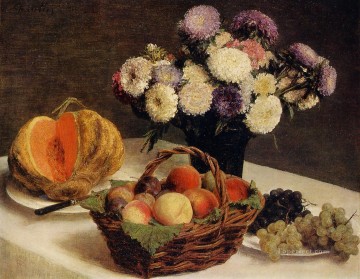 Flores y frutos un melón Henri Fantin Latour Pinturas al óleo
